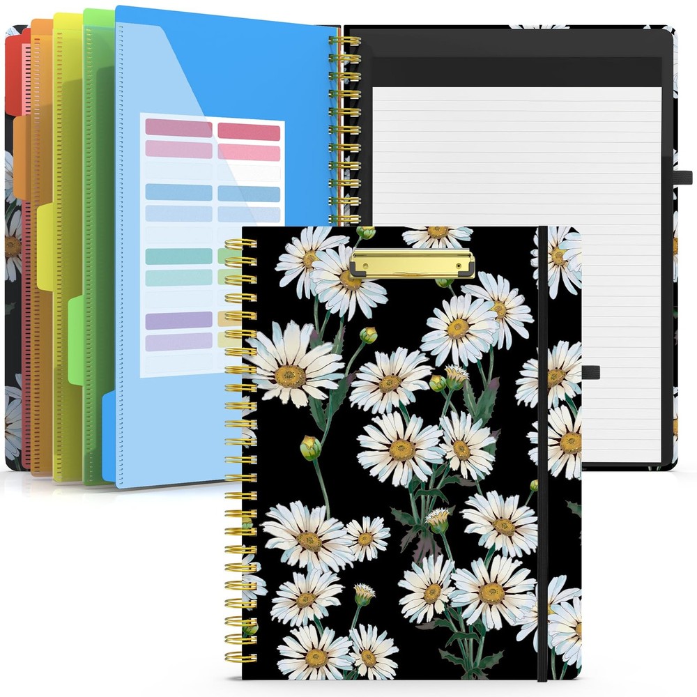 Clipboard Folio with Refillable Notepad, Folder with 10 Storage Pockets for L...
