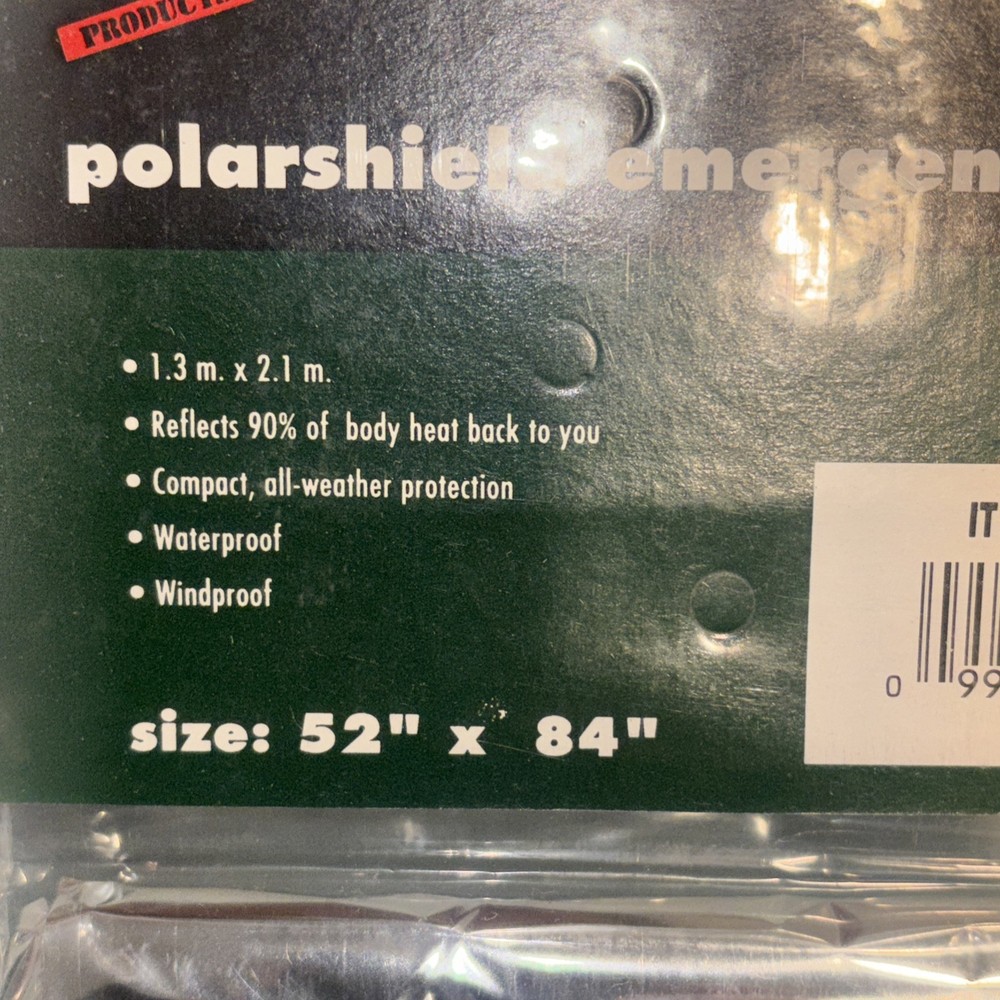 Polar shield emergency blanket. Metallic. 52” x 84”.