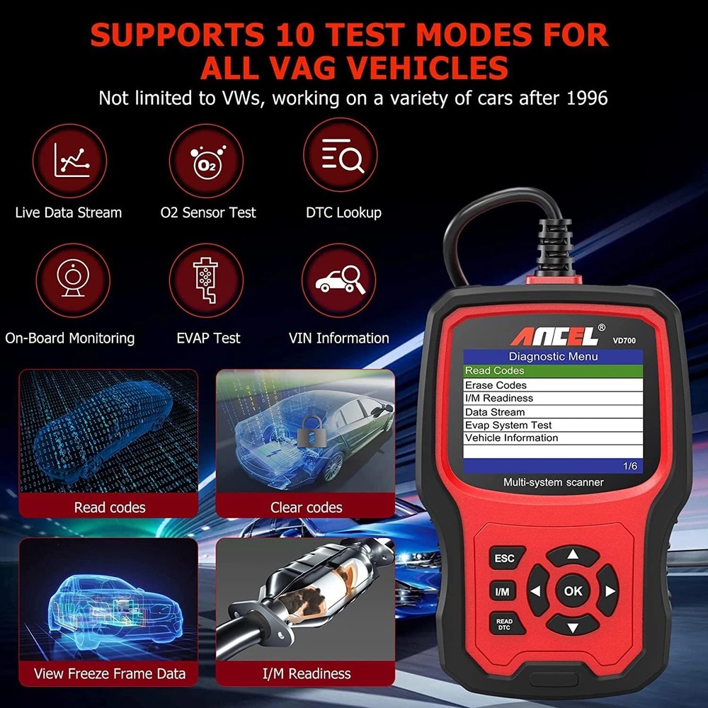 ANCEL VD700-US Auto Full System OBD2 Diagnostic Scanner Tool EPB ABS TPMS Reset