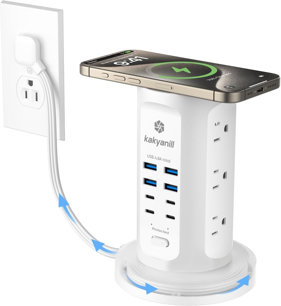 Vertical Power Strip Tower with USB - Surge Protector
