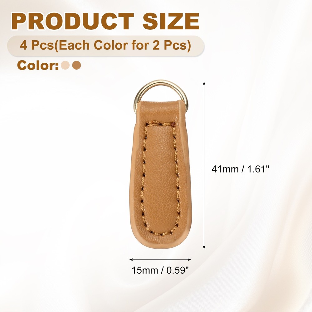 4Pcs Leather Zipper Pull, 1.61 Inch Cowhide Leather Zip Puller(Khaki/White)