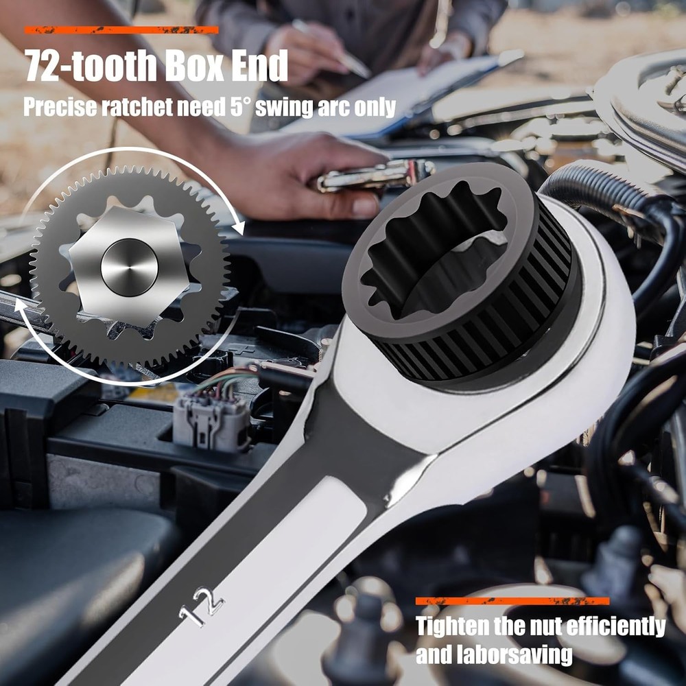 Ultimate 15-Piece SAE Wrench Set for Efficient Work: 72-Tooth & Storage Roll