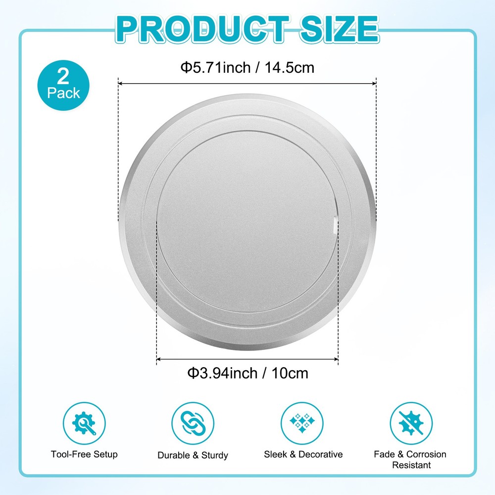 2-Pack Access Panel for Drywall, 4x4 Inch Round Plastic Removable [Silver Tone]