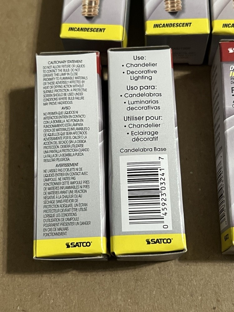 Satco S3241 Flame Tip Candle Candelabra Base Light Bulbs 7.5W Clear ( 8-Pack )