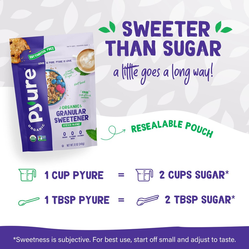 Organic Stevia Granulated Sugar Substitute, Zero Calories