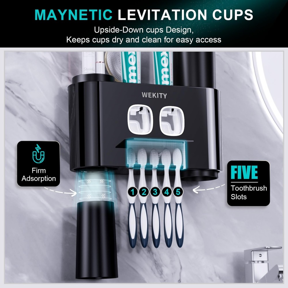 Toothbrush Holder,Multi-Functional Wall Mounted Toothbrush Holder,Toothpaste ...