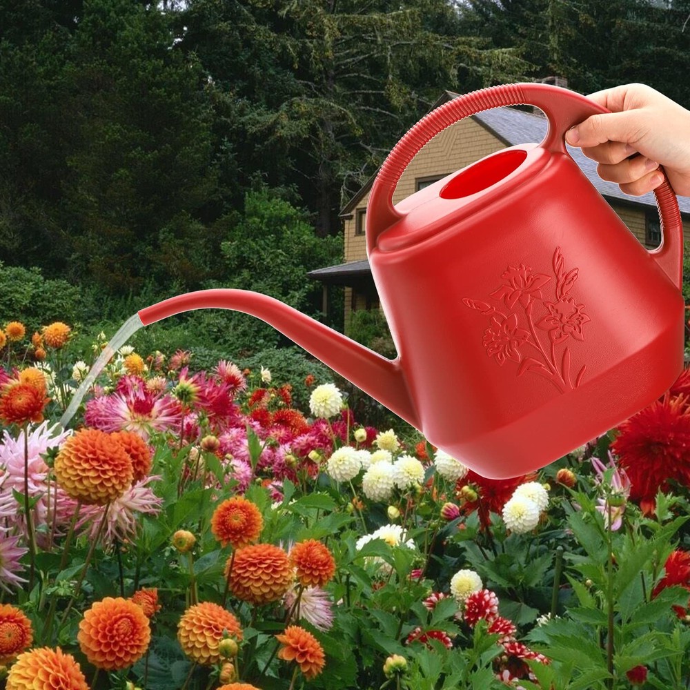 Fasmov 1-Gallon Plastic Watering Can with Comfortable Handle, Garden Red