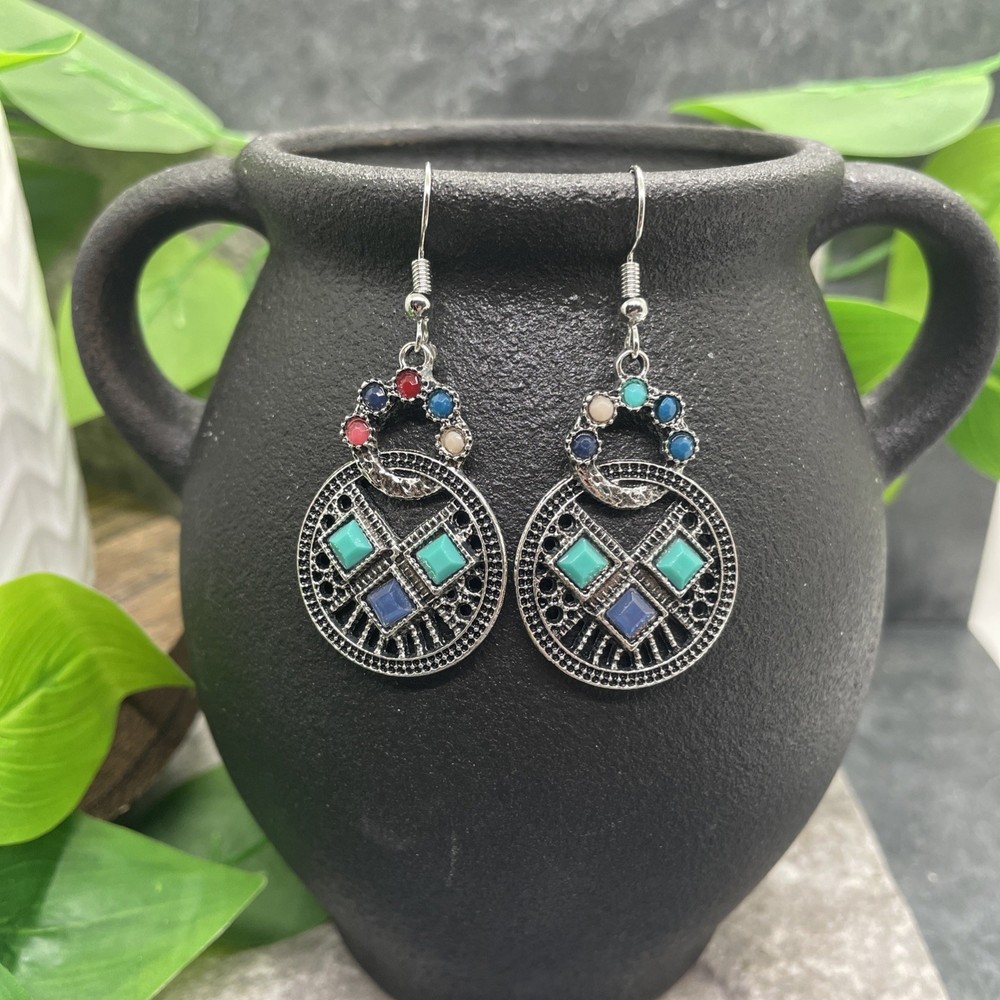 2.25” Silver-tone Boho Retro Earring Set Drop Dangle New Free Ship B6502
