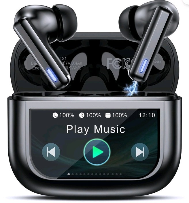 NIB T21 Bluetooth In-Ear Earbuds, LCD Touch Screen, ANC, Equalizer, Black