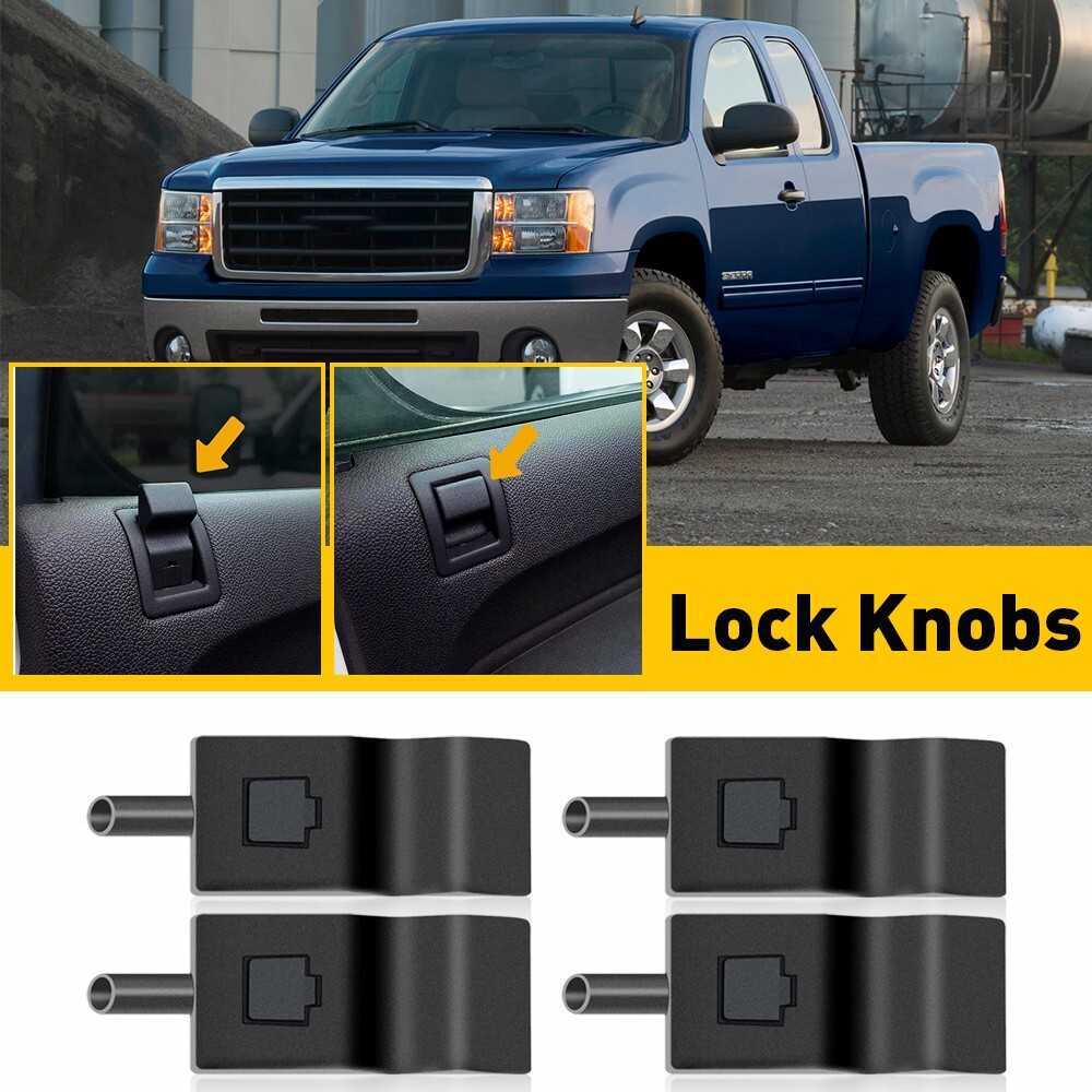 4PCS DOOR LOCK KNOBS FRONT/REAR EBONY FOR CHEVY/GMC SILVERADO/SIERRA 2007-2013