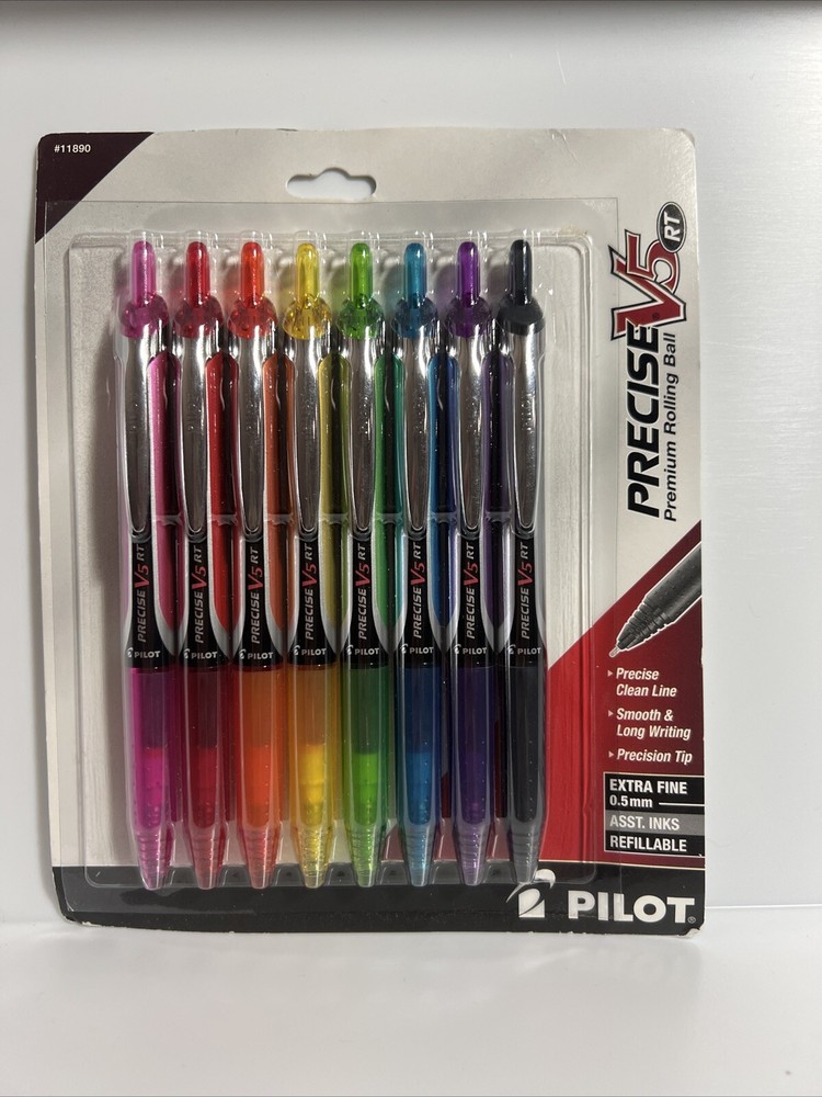 Pilot Precise V5 Retractable Rolling Ballpens, Extra Fine, Assorted 8 Pack 0.5mm