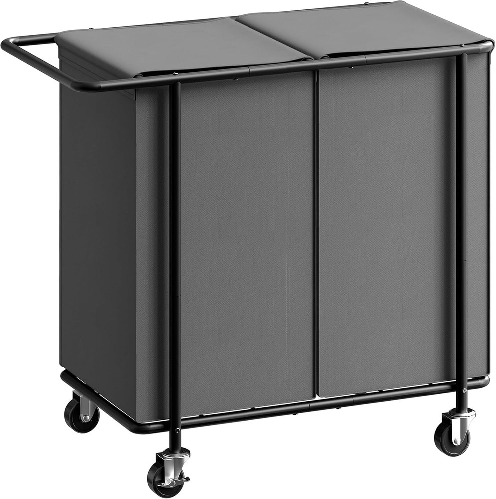 Double Laundry Hamper W/ Wheels,200L Rolling Laundry Basket 2 Section