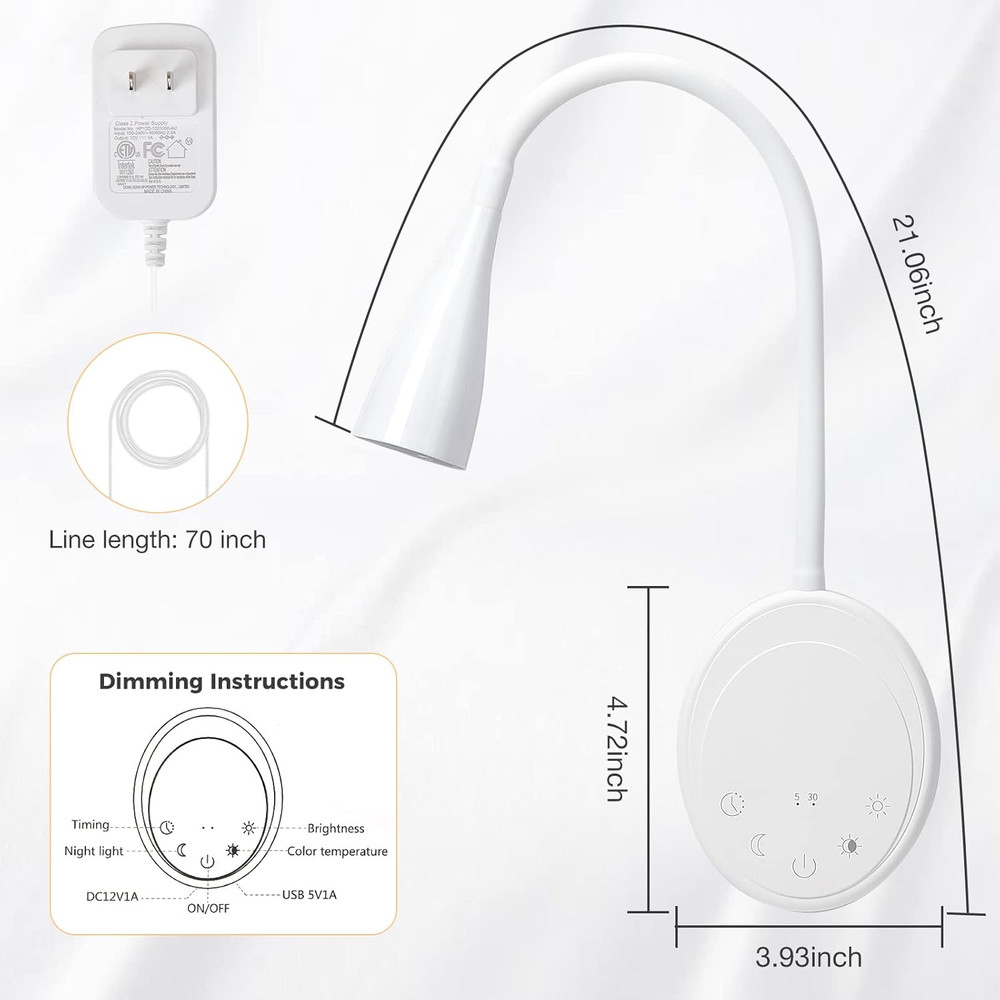 LED Wall Mounted Reading Light, Book Light for Reading in Bed with Touch