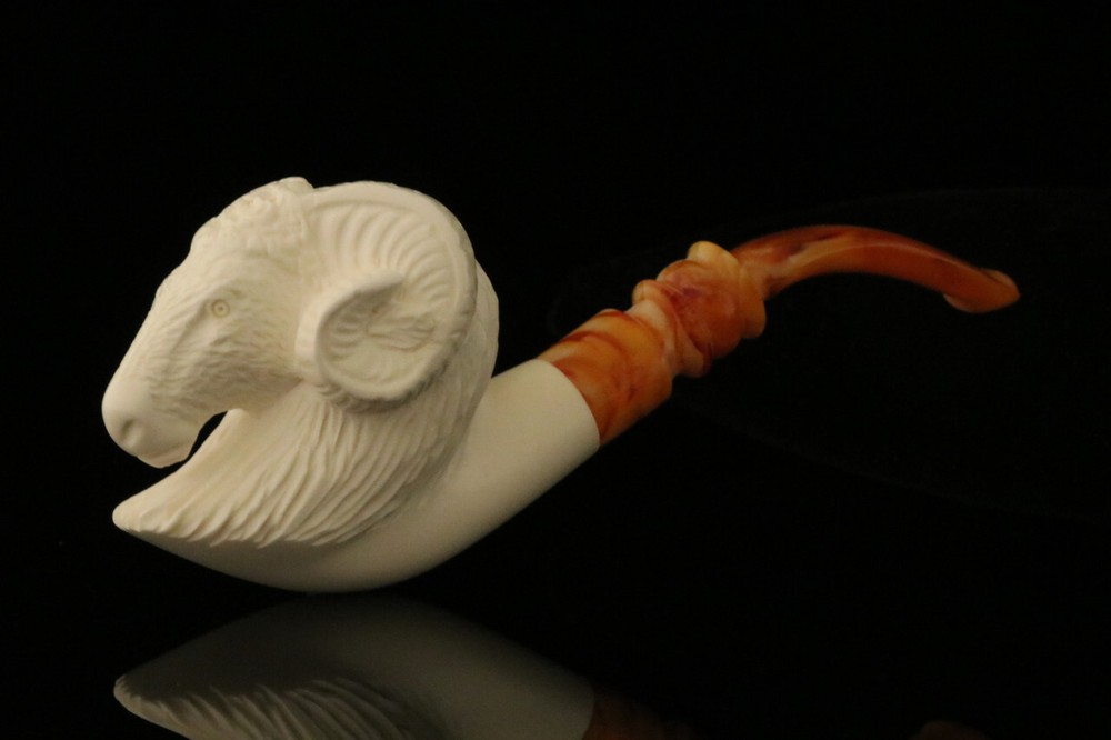 srv - Ram Block Meerschaum Pipe with custom case M2628