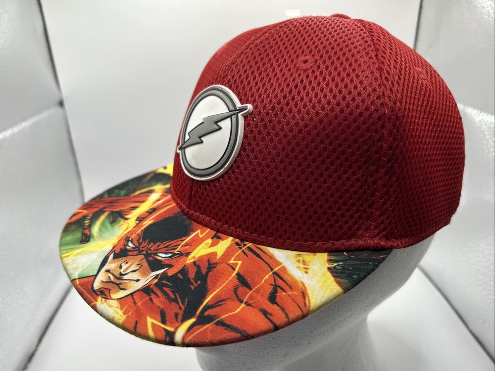 THE FLASH Baseball Hat Cap Youth Boys Patterned Flat Bill Patch Red SnapBack