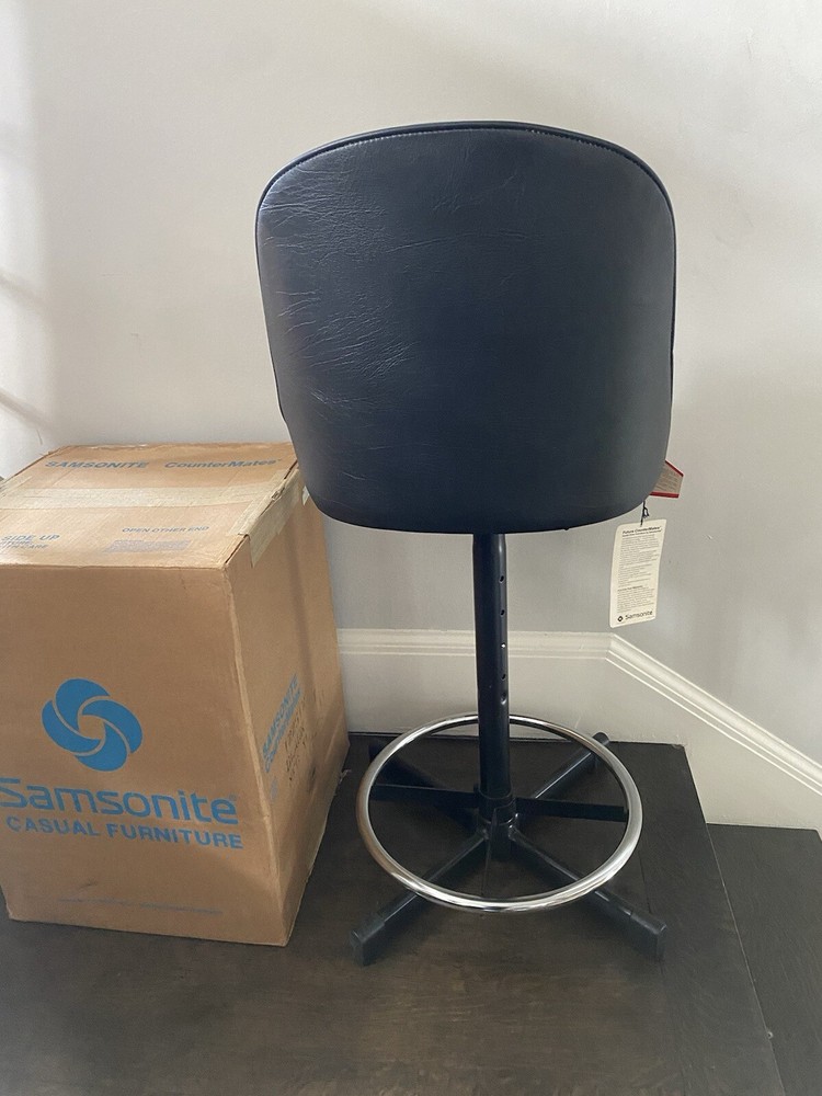 NOS Samsonite MCM Black Vinyl Chrome Adjustable Bar Counter Stool Barstool