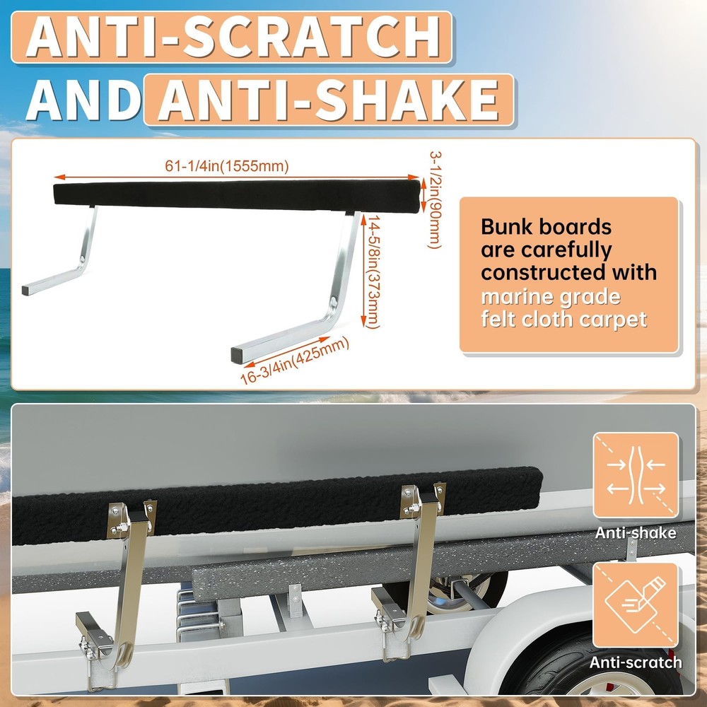 ECOTRIC 61" Boat Trailer Bunk Guide-On Rails Galvanized Adjustable Rustproof