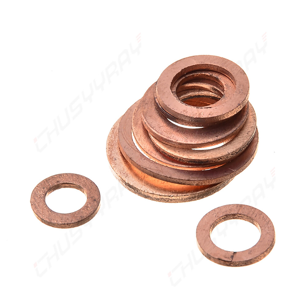 200x/Kit Solid Copper Crush Washers Gasket Set Flat O-Ring Seal Assortment
