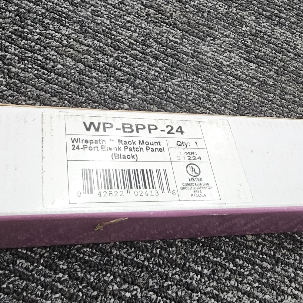 Wirepath WP-BPP-24 Rack Mount 24 Port Blank Patch Panel Black Fits Cat 5e/Cat 6