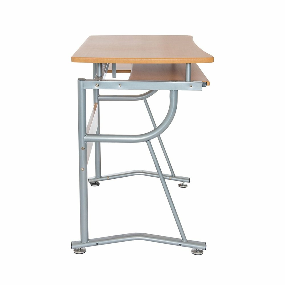 Compact Computer Desk with Pullout Keyboard Tray in Laminated Cherry Finish