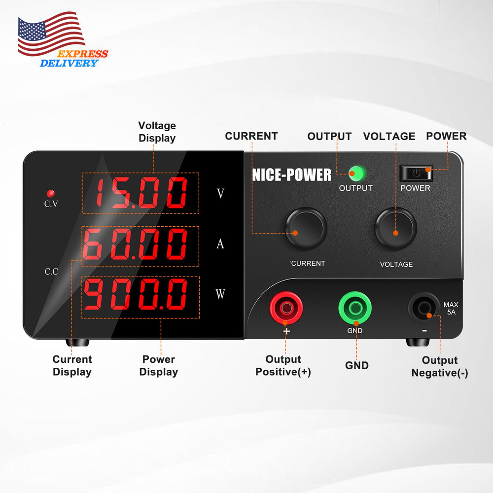 DC Power Supply Variable 15V 60A 900W High Power Bench Power Supply Encoder Knob