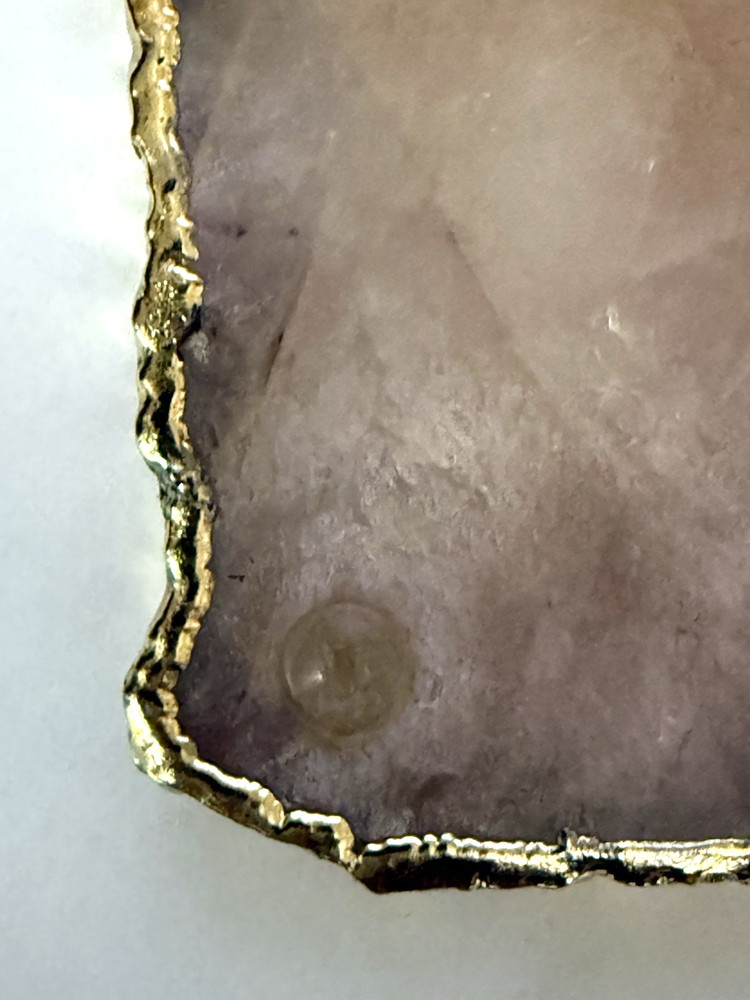 Rose Quartz Decor Coaster, Natural Pink Crystal Coaster Gold Edge