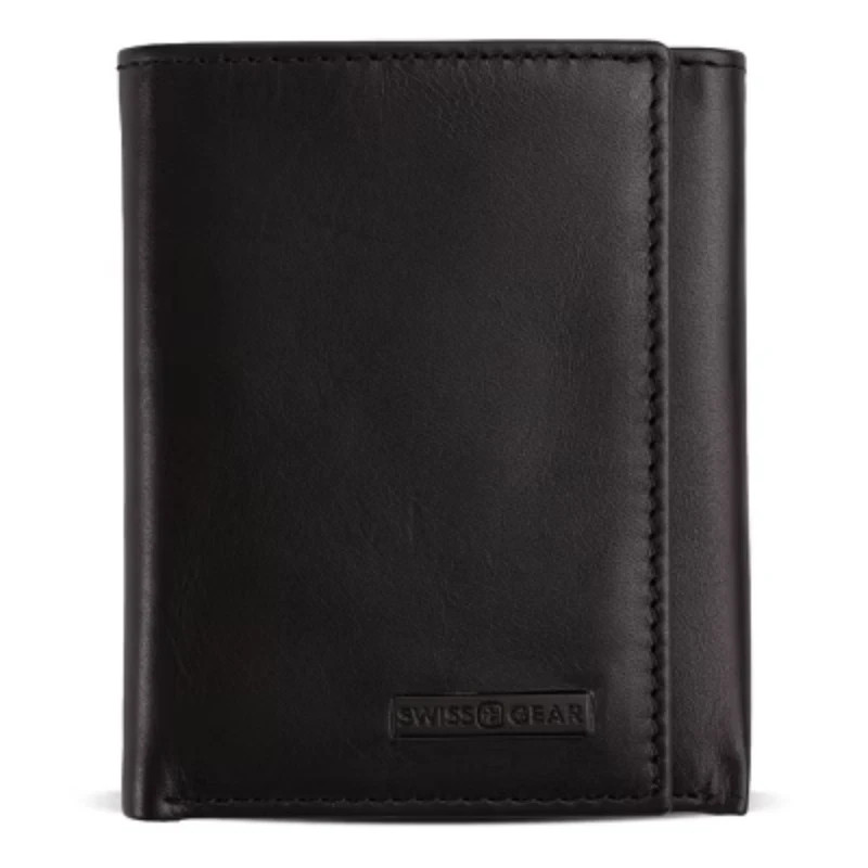 SWISSGEAR Trifold Wallet - Black Leather RFID Blocking Solid Pattern New
