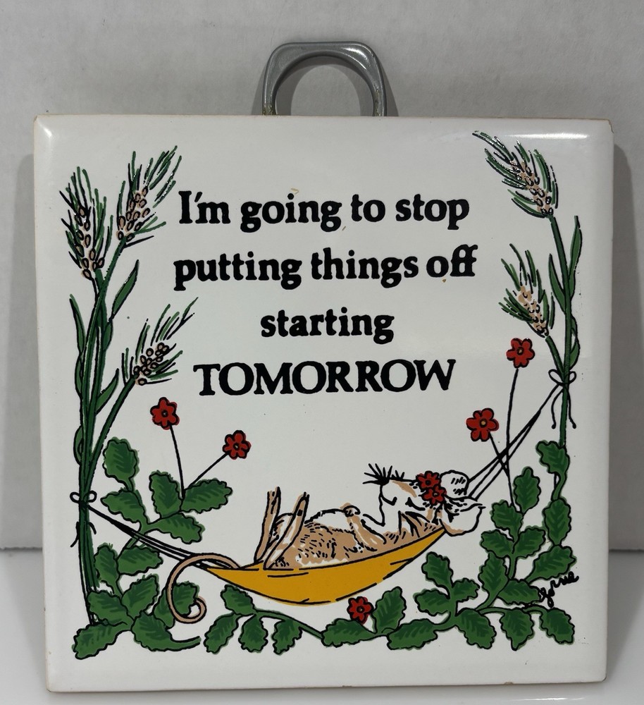 Ceramic Tile Trivet With Mouse Sleeping