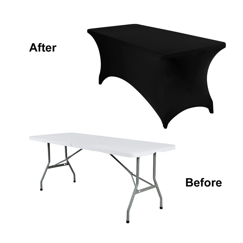 2pack Spandex Waterproof Rectangular Table Covers 6ft Black Stretchable Stain Re