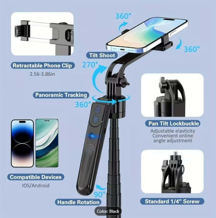 Auto Face Tracking Tripod 360° Rotation with Light, No App, 70.9" Motion Sensor