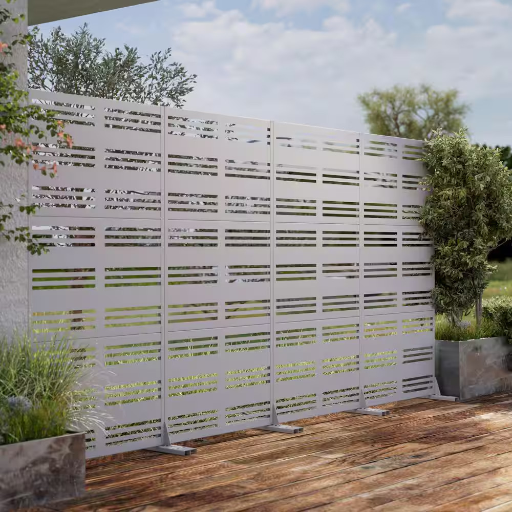 72 In. X 47 In. White Privacy Screen Galvanized Freestanding Panel