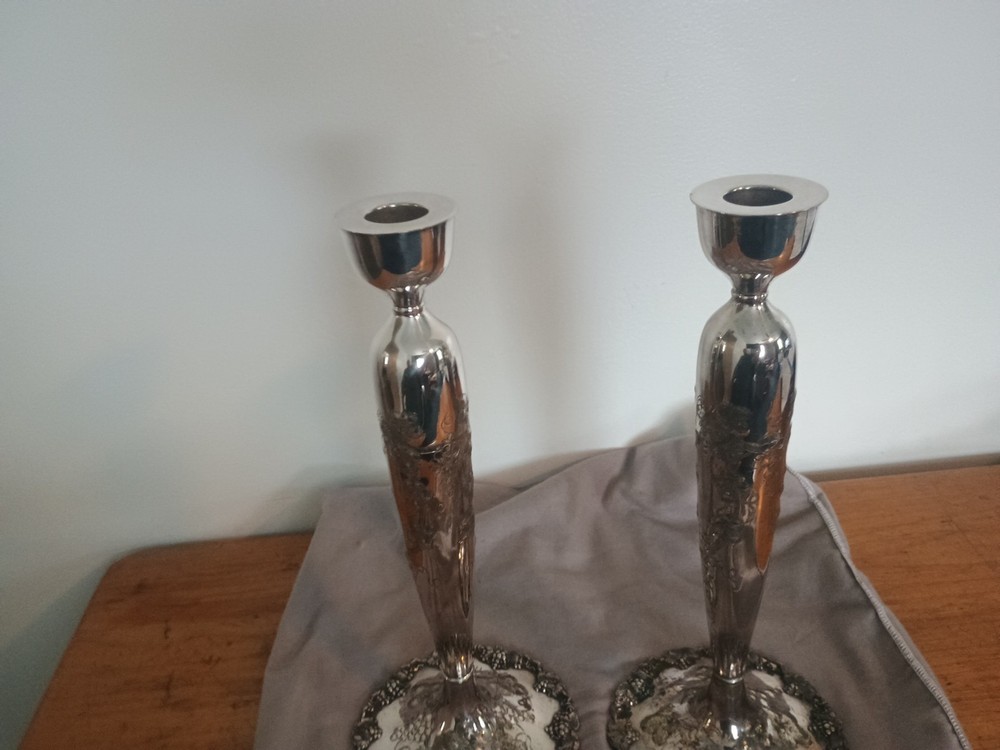 Vintage Webster Silverplate Candlesticks, Grape Pattern 11 1/4" Tall