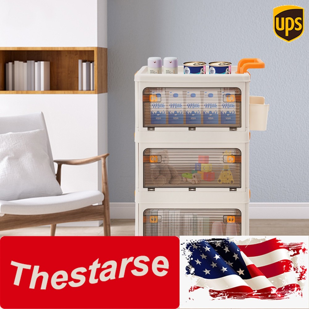 3 Tiers Foldable Storage Cabinet Movable Storage Box Collapsible Storage Bin