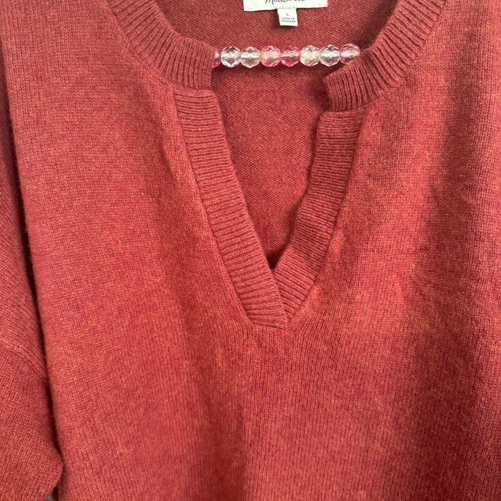 Madewell Wiltshire V-Neck Pullover Sweater rust red wool blend SIZE LARGE L