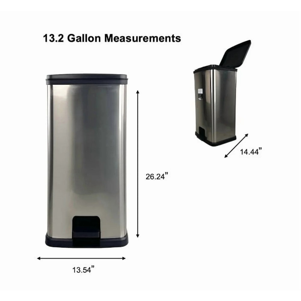 Mainstays Kitchen Trash Can, 13.2 Gallon Plastic Step Garbage Bin with Lid