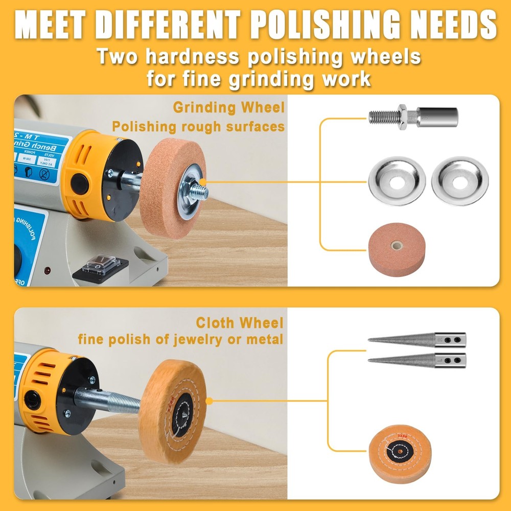 TM-2 Versatile Jewelry Polisher, Adjustable Speed Bench Buffer Grinder Polish...