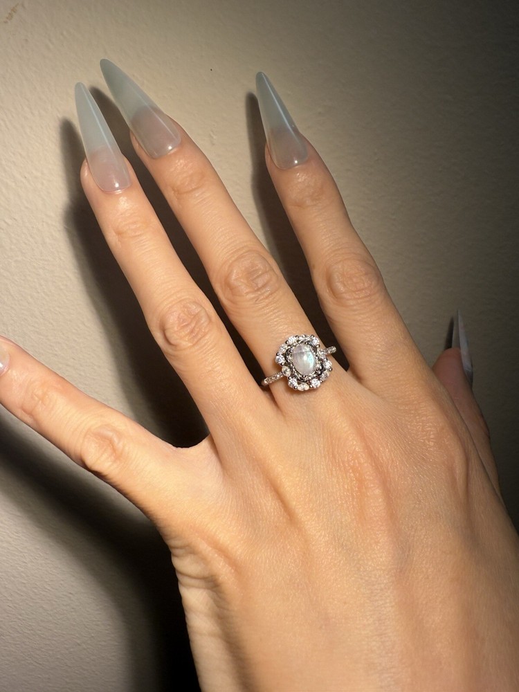 Sri Lanka Moonstone Ring/ Adjustable Silver-plated Ring
