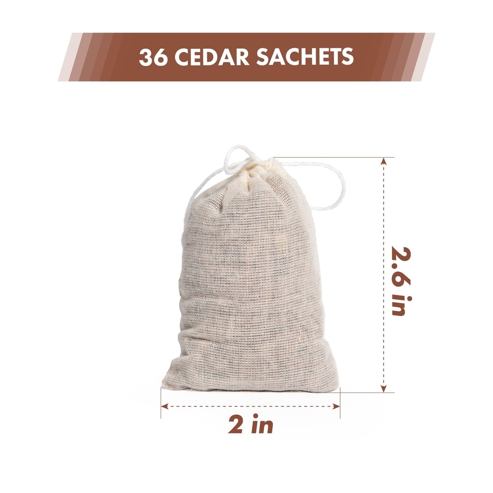 36 Pack Cedar Sachets Bags Red Cedar Chips Sachets for Clothes Storage Drawers