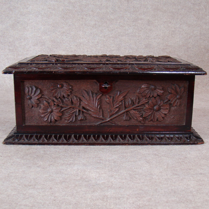 Carved Solid Black Walnut Chest - c.1880