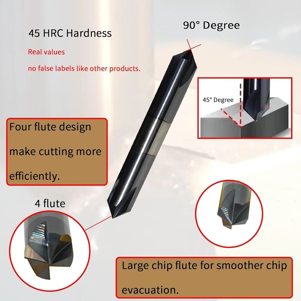Double End 3/8" 4 Flute 90 Degree Solid Carbide Chamfer Mill - AlTiN Coated