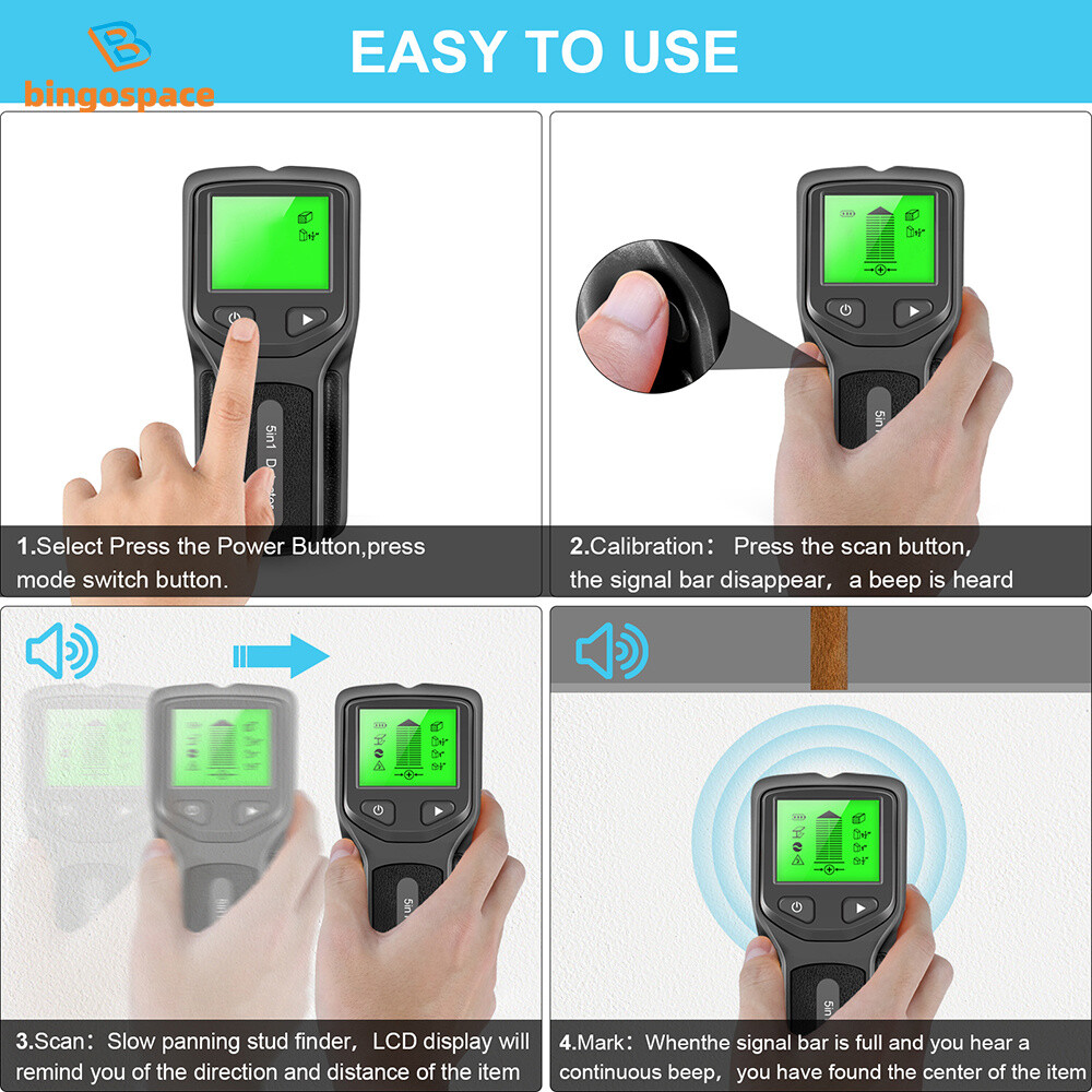 5-in-1 Stud Finder Metal Pipe Sensor Wire Detector Multifunctional Wall Scanner