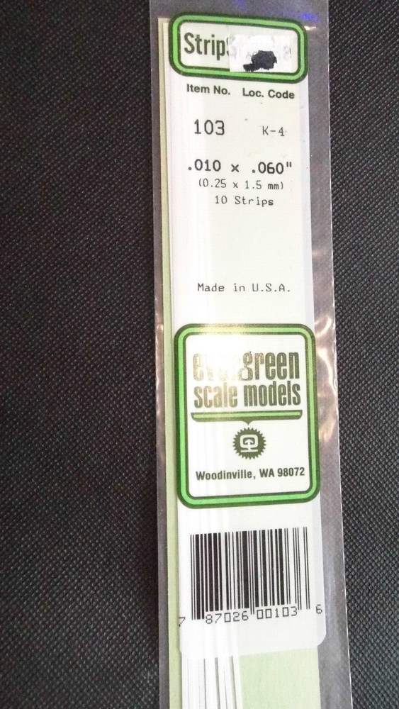 Evergreen Scale Models #103 Strips (.010" X .060" X 14") Opaque White, pkg. 10