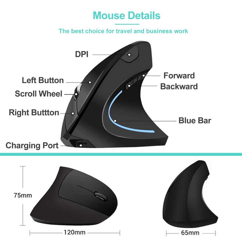 Ergonomic Mouse Wireless Bluetooth Vertical Mouse Three-mode Connection:BT5.0...