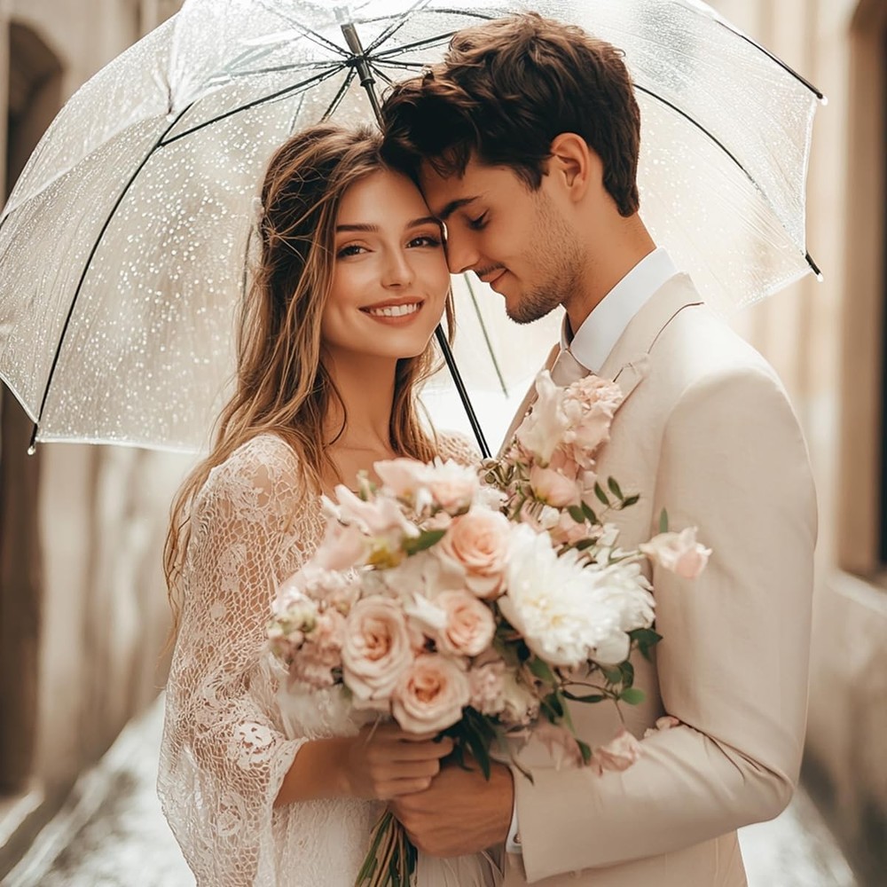 12 Pcs Wedding Umbrella Bulk,with J Hook Handle,Auto Open Stick Clear...
