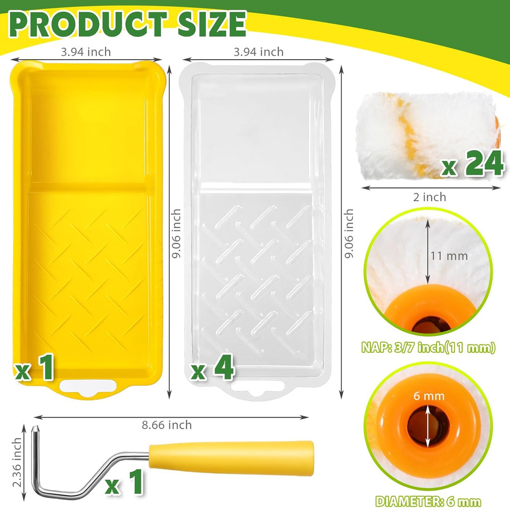 Pack of 30 Paint Roller Kit Includes 24 Pcs 2 Inch Microfiber Roller Covers with