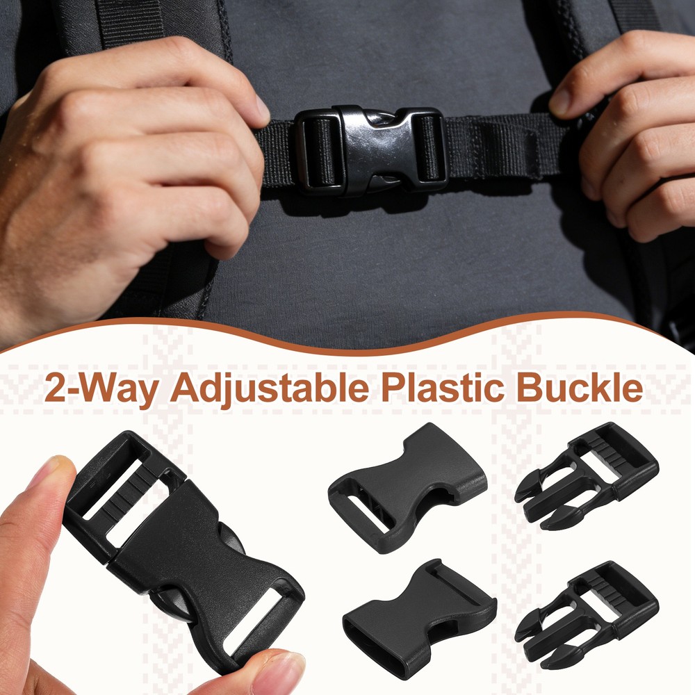 4 Pack Quick Side Release Buckle, 1" Plastic Buckle Clip, Black