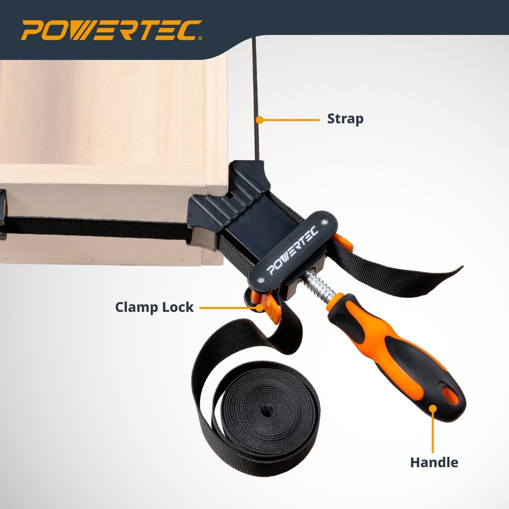 POWERTEC Strap Clamps for Woodworking – Quick Release Band with Black
