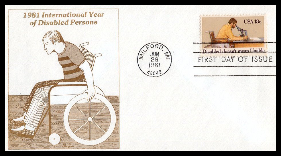 US FDC # 1925 18c Disabled Pearsons  Bazaar   1981, 9p6695