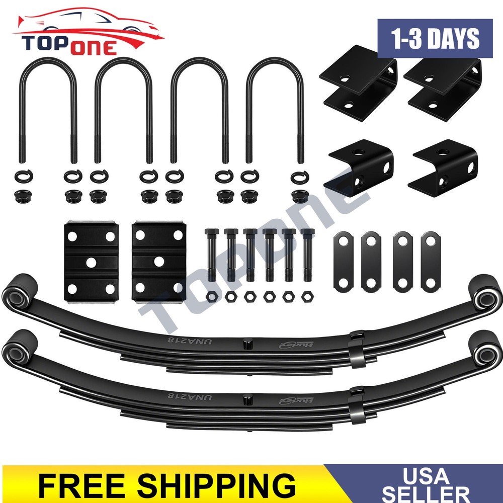 For 3500lb SingleTrailer Axle Suspension W/ 4 Leaf Springs U-bolt + Hanger Kit
