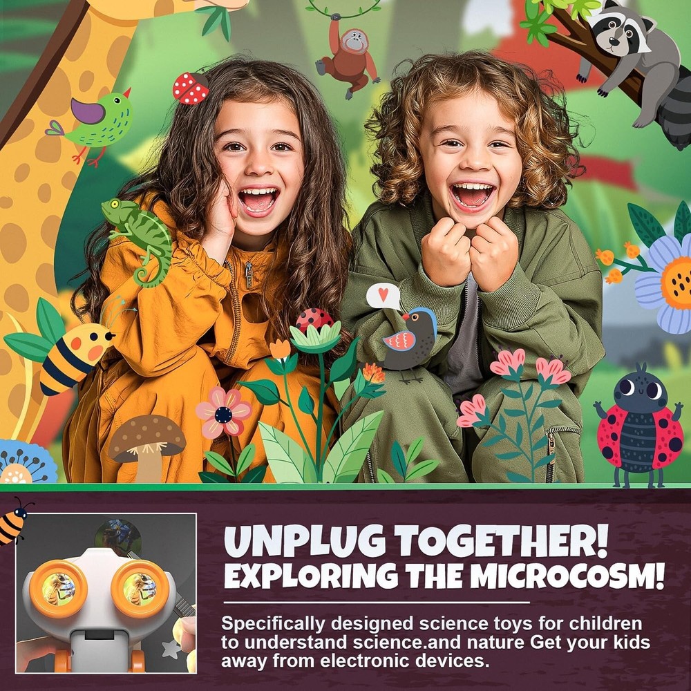 Microscope for Kids - 12 Slides, LED Light, Detachable kids Microscope